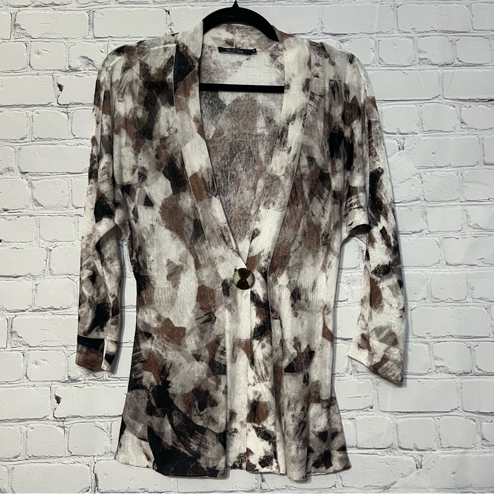 Nic + Zoe Cardigan Linen Blend Single Button Tie Dye Abstract Print Size Small